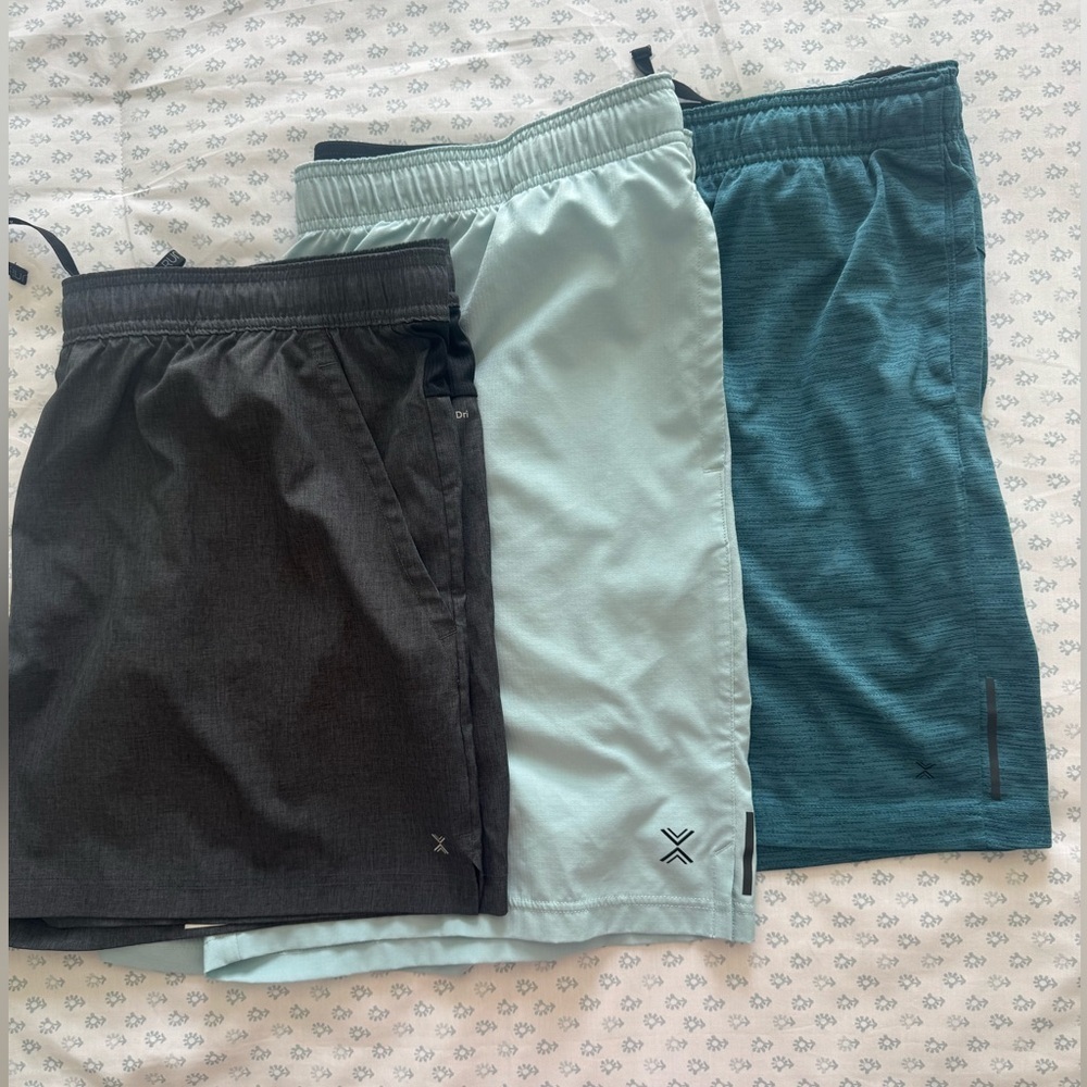 Xersion Men's Multi-Pack Quick Dry Athletic Shorts - Black, Light Blue, Teal XXL
